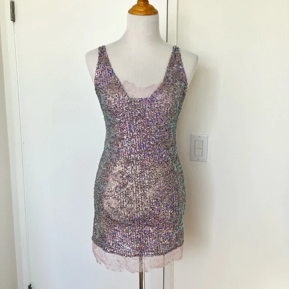 slim fit dress slacks Free People Midnight Kiss Sequin Gold Mini Dress